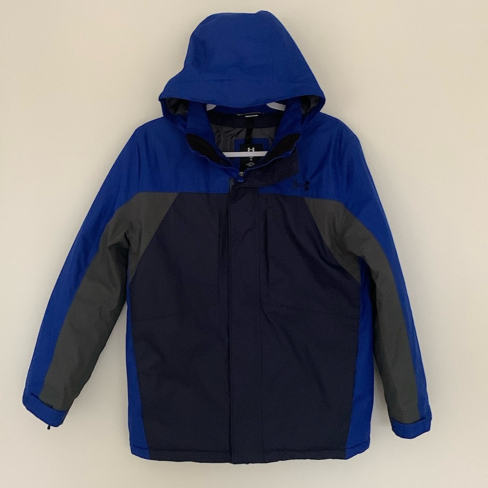 LIKE NEW Boys' Under Armour Westward Hooded 3-in-1 Jacket Blue Gray Youth Large
